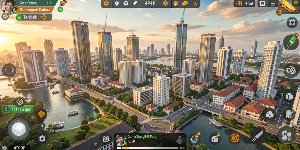 Tampilan gameplay <strong>4P4P</strong> menunjukkan strategi pembangunan kota yang menarik.