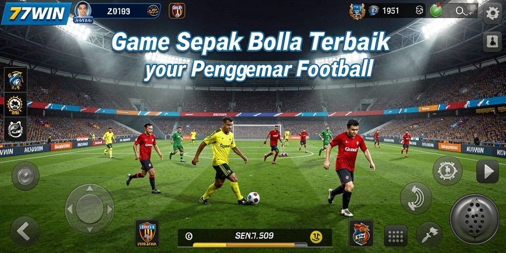 Screenshot gameplay 77WIN menampilkan aksi sepak bola yang mendebarkan.