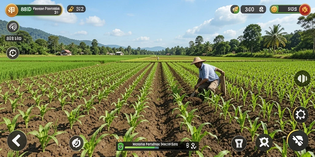 Tampilan gameplay <strong>88ID</strong> yang menampilkan kegiatan bertani yang seru.