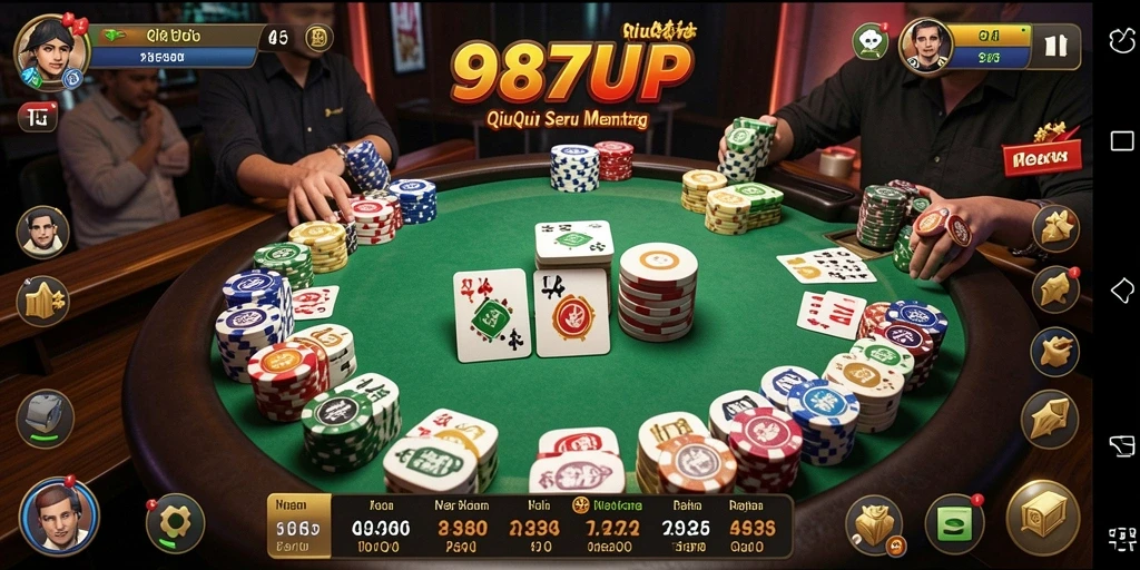 Screenshot utama 987UP menampilkan keseruan bermain QiuQiu.