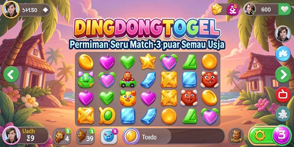 Tangkapan layar DINGDONGTOGEL menampilkan gameplay Match-3 yang penuh warna.