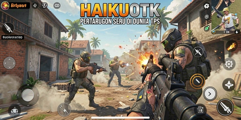 Screenshot gameplay HAIKUOTK menampilkan aksi menembak yang mendebarkan.