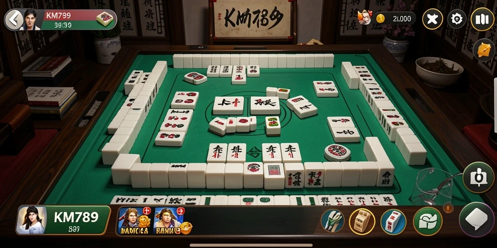 Tampilan gameplay seru dalam permainan Mahjong KM789.