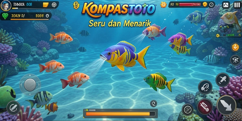 Screenshot utama dari gameplay seru Tembak Ikan KOMPASTOTO.
