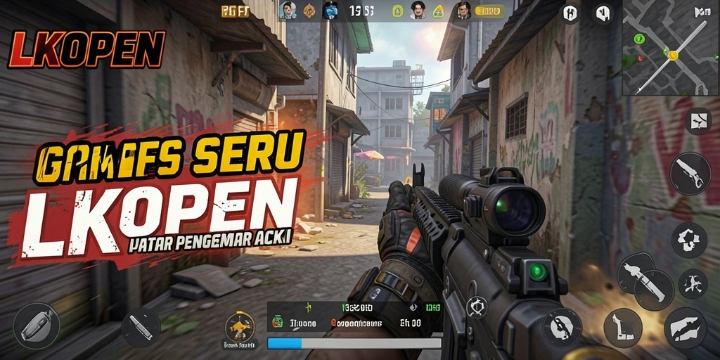 Tangkapan layar gameplay LKOPEN dengan aksi tembak-menembak yang intens.