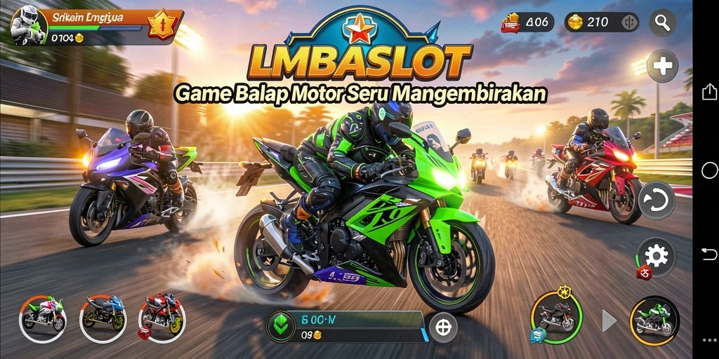 Screenshot LMBASLOT menampilkan balapan motor yang seru dan mendebarkan.