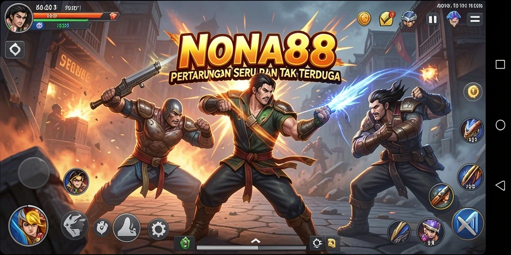 Screenshot NONA88 menampilkan aksi pertarungan yang intens dan mendebarkan.