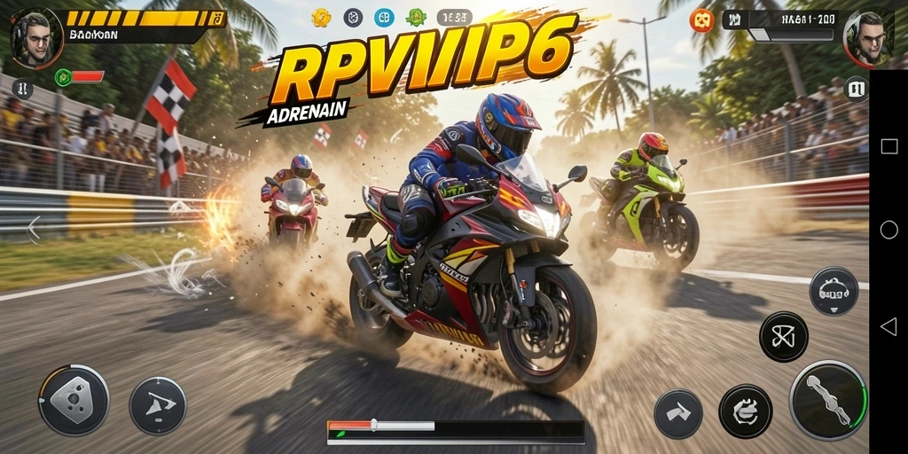 Gameplay RPVIP6 yang mendebarkan dalam balapan motor.