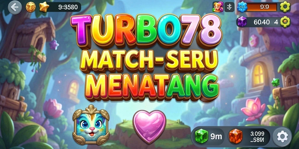 Tampilan gameplay seru TURBO78 dengan objek Match-3 yang berwarna-warni.