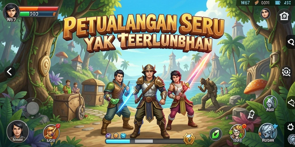 Tampilan gameplay W67 yang penuh aksi dan petualangan seru.
